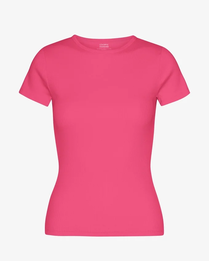 Bio-T-Shirt mit Rippstrick – Bubblegum-Pink