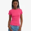 Bio-T-Shirt mit Rippstrick – Bubblegum-Pink