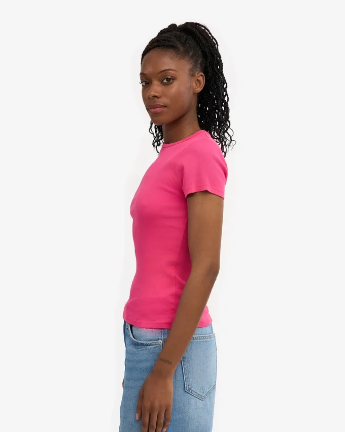 Bio-T-Shirt mit Rippstrick – Bubblegum-Pink