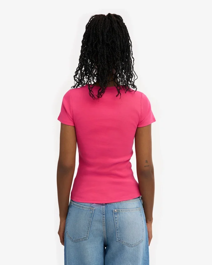 Bio-T-Shirt mit Rippstrick – Bubblegum-Pink
