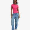 Bio-T-Shirt mit Rippstrick – Bubblegum-Pink