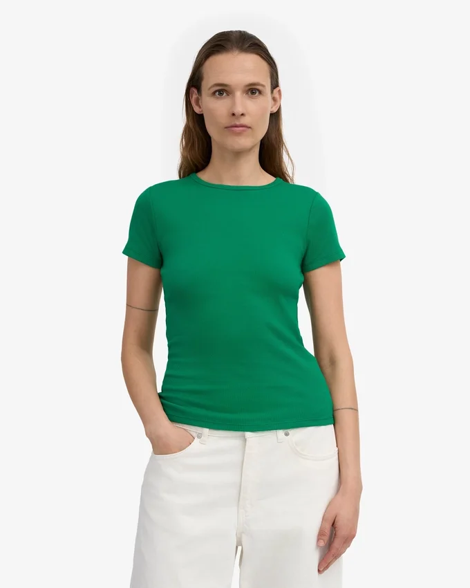 Bio-T-Shirt mit Rippstrick – Kellygrün