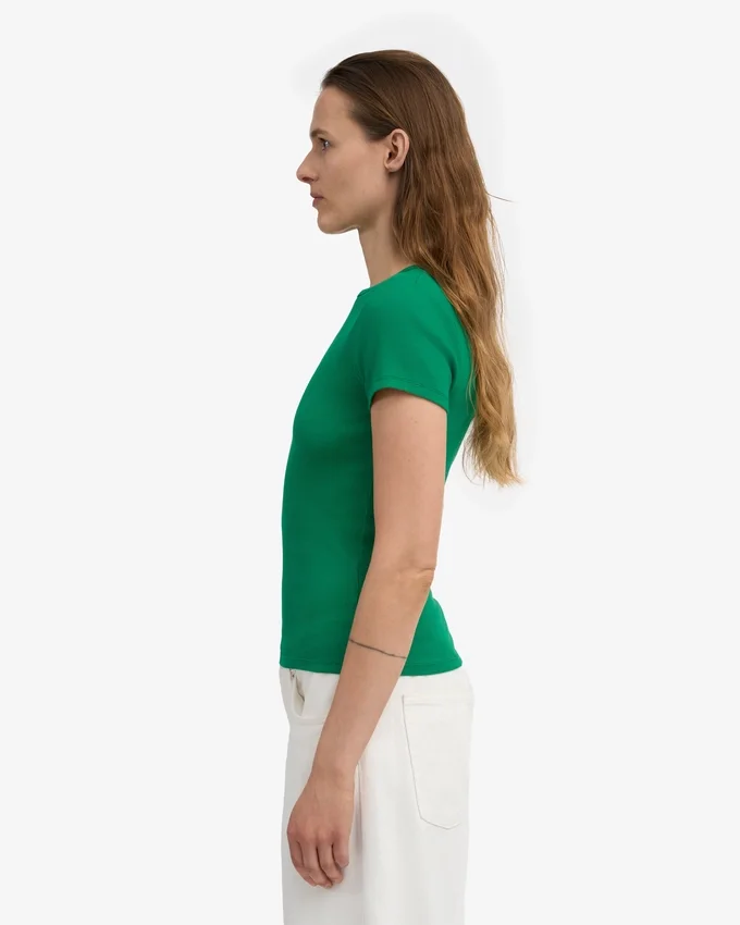 Bio-T-Shirt mit Rippstrick – Kellygrün