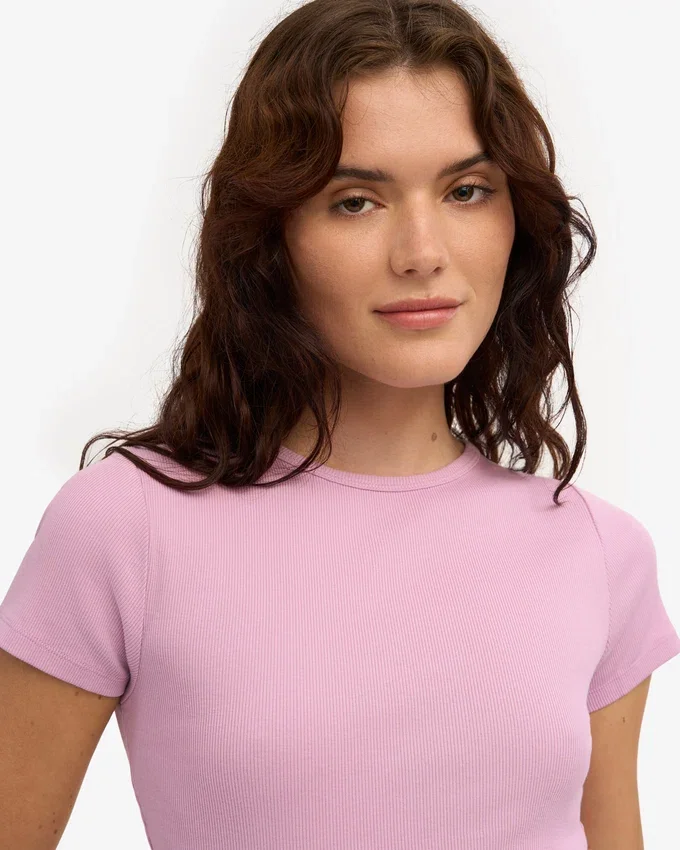 Bio-T-Shirt mit Rippstrick – Kirschblüte
