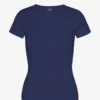 Bio-T-Shirt mit Rippstrick – Marineblau