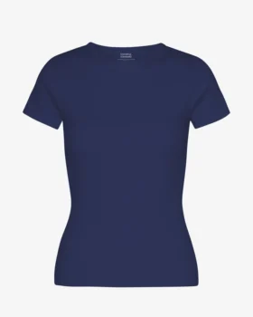 Bio-T-Shirt mit Rippstrick – Marineblau
