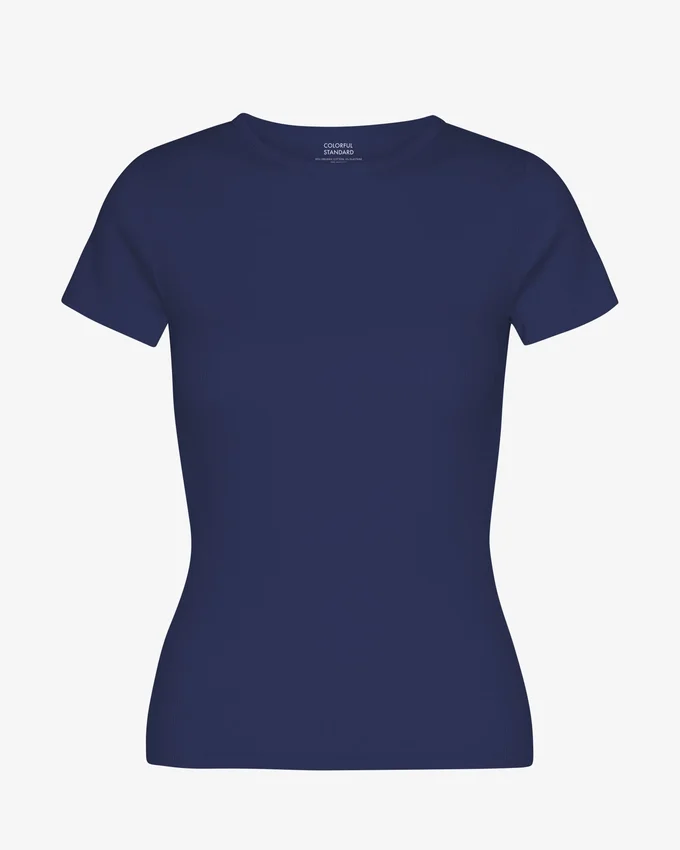 Bio-T-Shirt mit Rippstrick – Marineblau