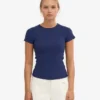 Bio-T-Shirt mit Rippstrick – Marineblau
