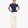 Bio-T-Shirt mit Rippstrick – Marineblau