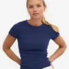 Bio-T-Shirt mit Rippstrick – Marineblau