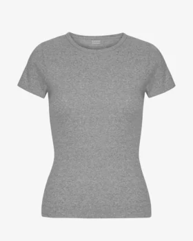 Bio-T-Shirt mit Rippstrick – Meliertes Grau