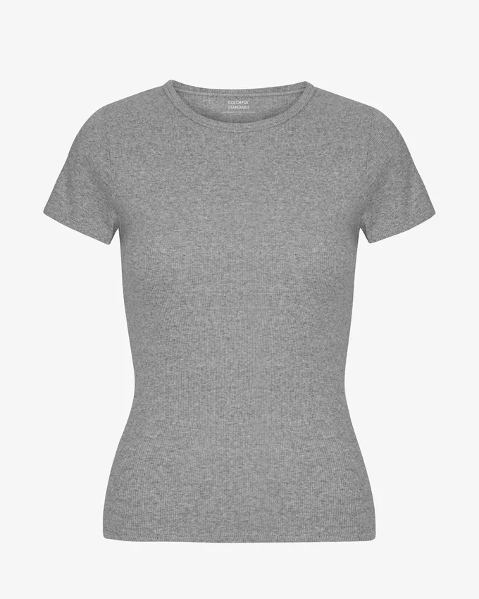 Bio-T-Shirt mit Rippstrick – Meliertes Grau