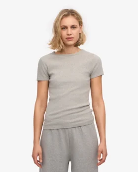 Bio-T-Shirt mit Rippstrick – Meliertes Grau