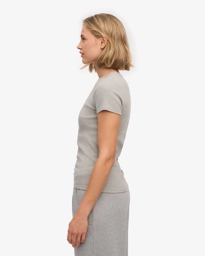 Bio-T-Shirt mit Rippstrick – Meliertes Grau