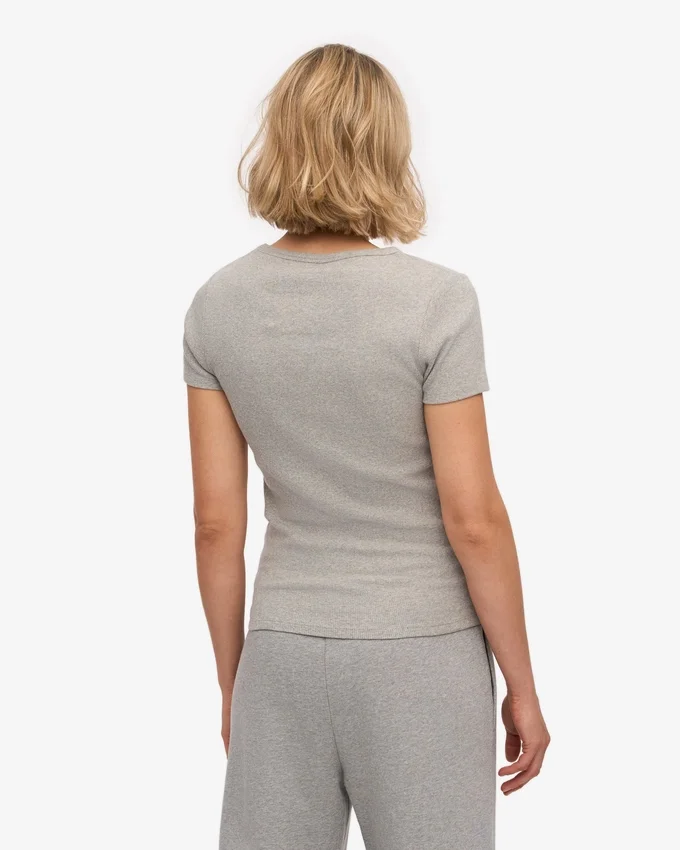 Bio-T-Shirt mit Rippstrick – Meliertes Grau