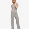 Bio-T-Shirt mit Rippstrick – Meliertes Grau