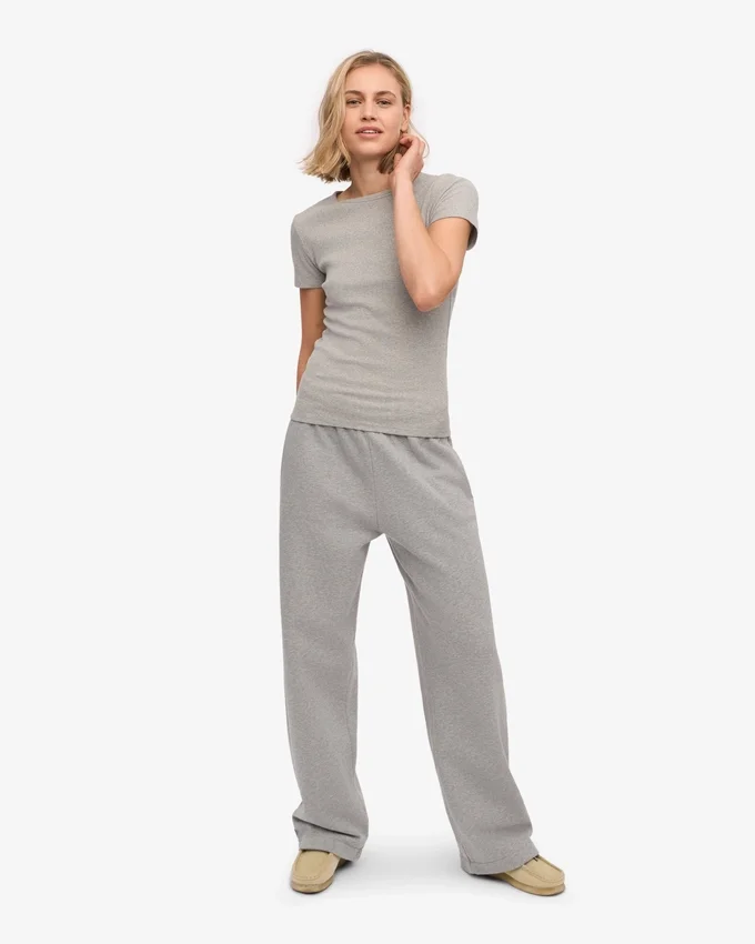 Bio-T-Shirt mit Rippstrick – Meliertes Grau