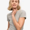 Bio-T-Shirt mit Rippstrick – Meliertes Grau