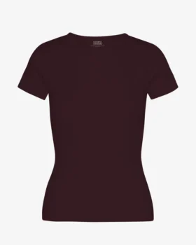 Bio-T-Shirt mit Rippstrick – Oxblood-Rot