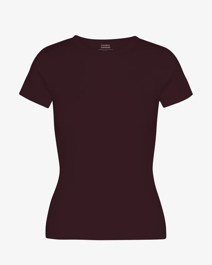 Bio-T-Shirt mit Rippstrick – Oxblood-Rot