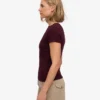 Bio-T-Shirt mit Rippstrick – Oxblood-Rot