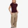 Bio-T-Shirt mit Rippstrick – Oxblood-Rot
