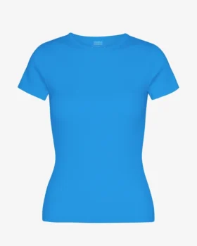 Bio-T-Shirt mit Rippstrick – Pazifikblau