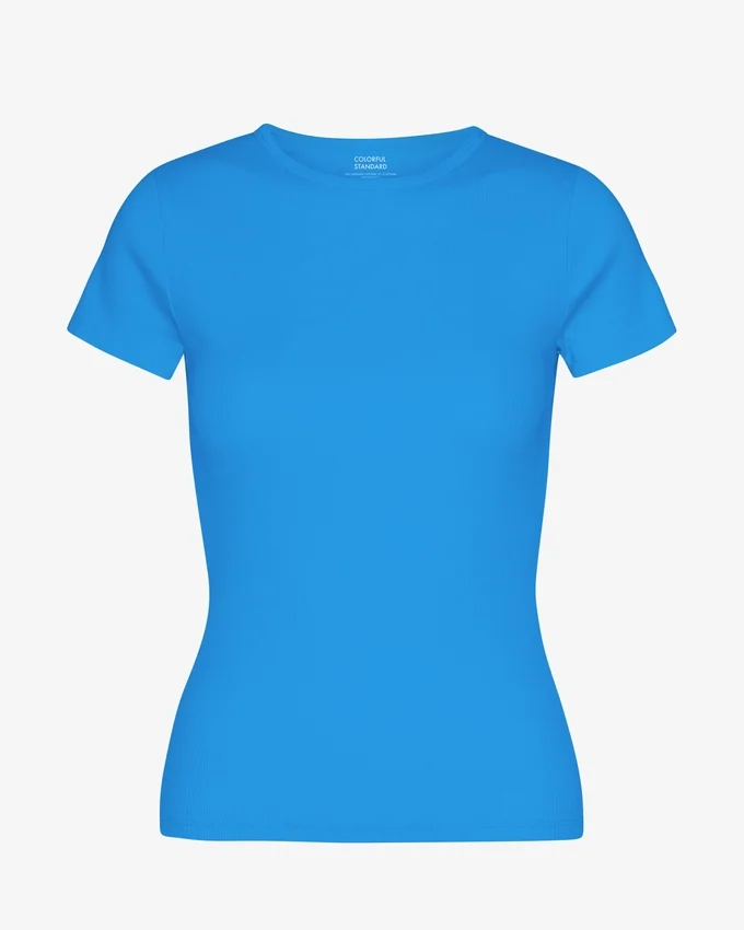 Bio-T-Shirt mit Rippstrick – Pazifikblau