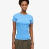 Bio-T-Shirt mit Rippstrick – Pazifikblau