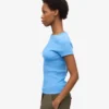 Bio-T-Shirt mit Rippstrick – Pazifikblau