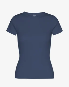 Bio-T-Shirt mit Rippstrick – Petrolblau