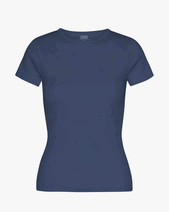 Bio-T-Shirt mit Rippstrick – Petrolblau