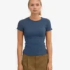 Bio-T-Shirt mit Rippstrick – Petrolblau