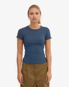 Bio-T-Shirt mit Rippstrick – Petrolblau