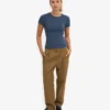 Bio-T-Shirt mit Rippstrick – Petrolblau
