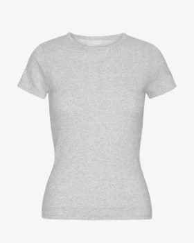 Bio-T-Shirt mit Rippstrick – Schneeweiß meliert