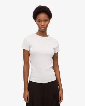 Bio-T-Shirt mit Rippstrick – Schneeweiß meliert
