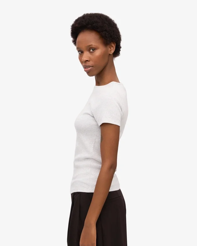 Bio-T-Shirt mit Rippstrick – Schneeweiß meliert