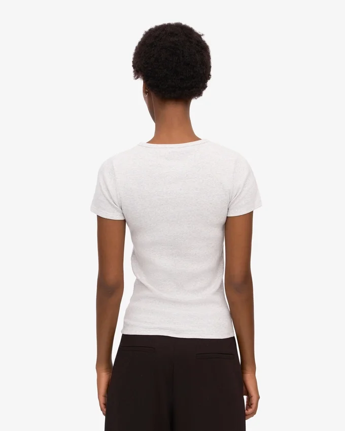 Bio-T-Shirt mit Rippstrick – Schneeweiß meliert
