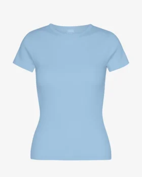 Bio-T-Shirt mit Rippstrick – Seaside Blue