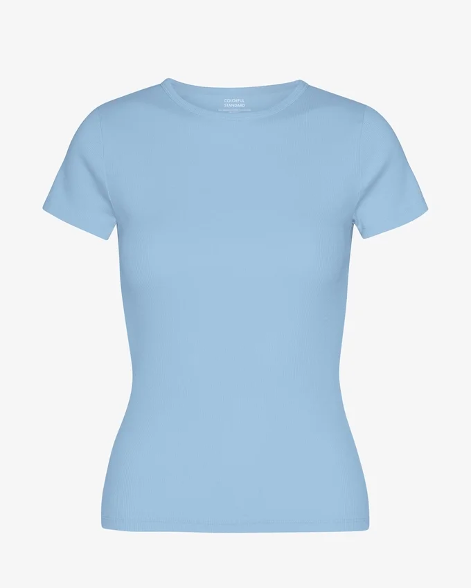 Bio-T-Shirt mit Rippstrick – Seaside Blue