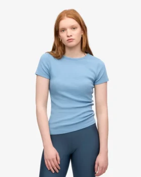 Bio-T-Shirt mit Rippstrick – Seaside Blue