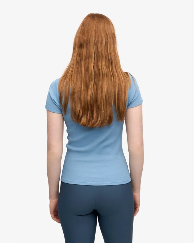 Bio-T-Shirt mit Rippstrick – Seaside Blue
