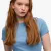 Bio-T-Shirt mit Rippstrick – Seaside Blue