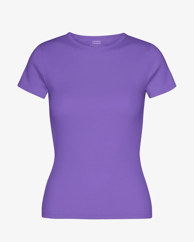 Bio-T-Shirt mit Rippstrick – Ultraviolett