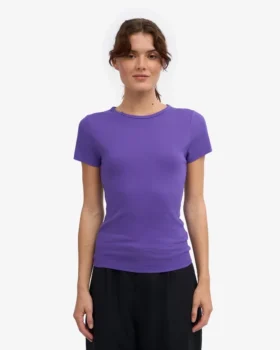 Bio-T-Shirt mit Rippstrick – Ultraviolett