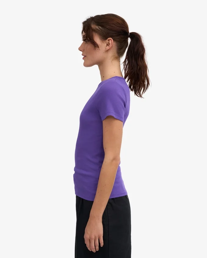 Bio-T-Shirt mit Rippstrick – Ultraviolett