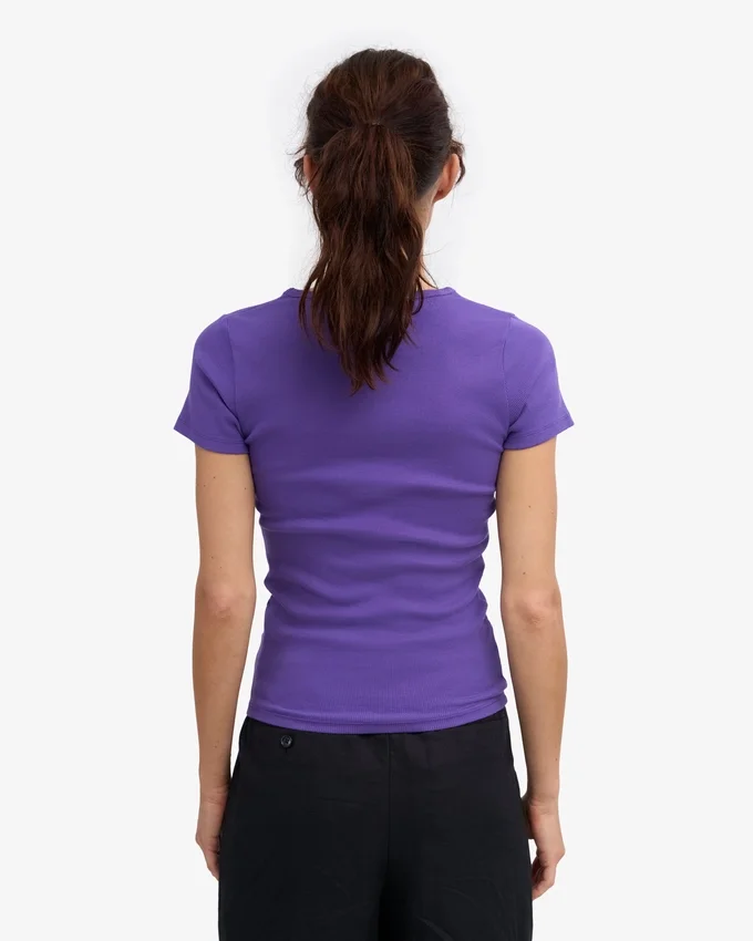 Bio-T-Shirt mit Rippstrick – Ultraviolett