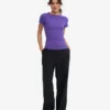 Bio-T-Shirt mit Rippstrick – Ultraviolett