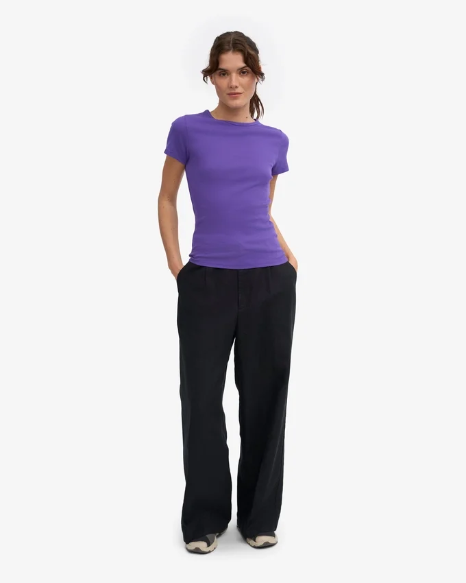 Bio-T-Shirt mit Rippstrick – Ultraviolett